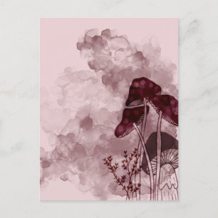 Burgundy Neon Mushrooms Invitation Postcard