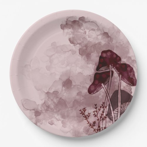 Burgundy Neon Mushrooms  Paper Plates