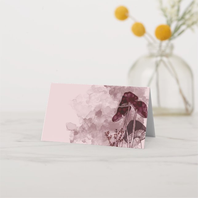 Burgundy Neon Mushrooms  Place Card (Front)