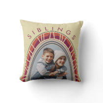 Burgundy Neutral Arch Siblings Patterns Photo Throw Pillow