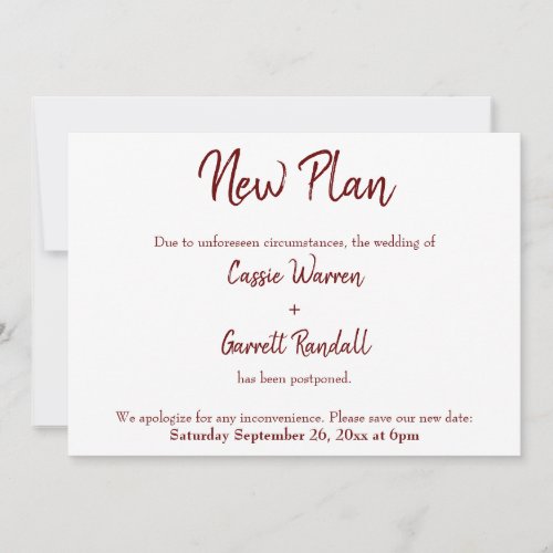 Burgundy New Wedding Date Announcement