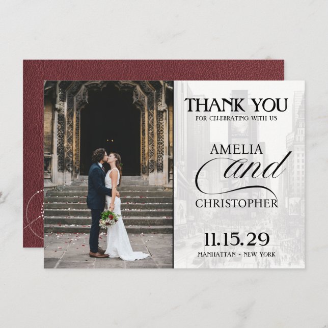 Burgundy New York City Passport Thank You Card (Front/Back)