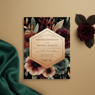 Burgundy Nocturnal Bloom Wedding Invitation