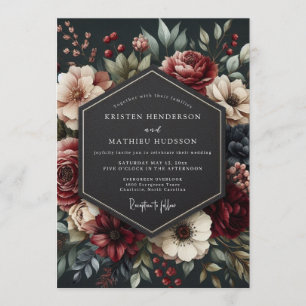Burgundy Nocturnal Floral Wedding Invitation