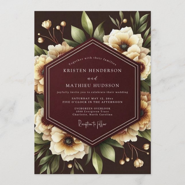 Burgundy Nocturne Bloom Wedding Invitation (Front)