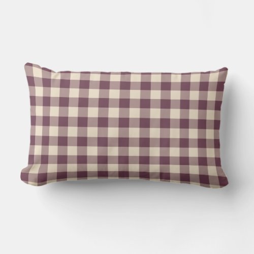 Burgundy Off_White Gingham Pattern Lumbar Pillow