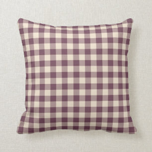 Burgundy Off-White Gingham Pattern Throw Pillow