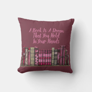 Burgundy Old Book Library Throw Pillow