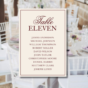 Burgundy Old Money Formal Wedding Seating Chart Table Number