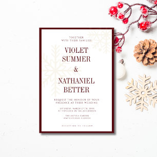 Burgundy Old Money Snowflakes Winter Wedding Invitation