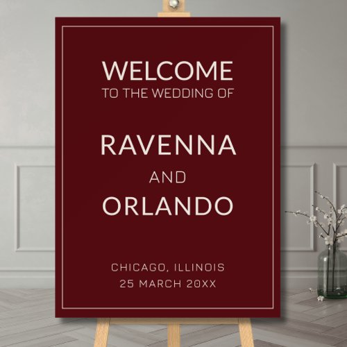 Burgundy Old Money Timeless Wedding Welcome Foam Board