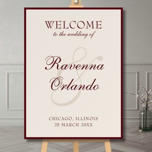 Burgundy Old Money Timeless Wedding Welcome Foam Board