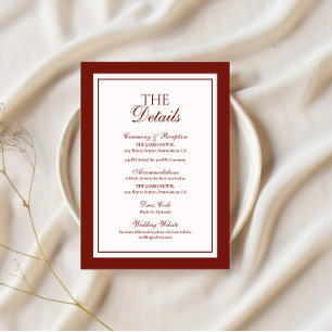 Burgundy Old Money Wedding Details Enclosure Card