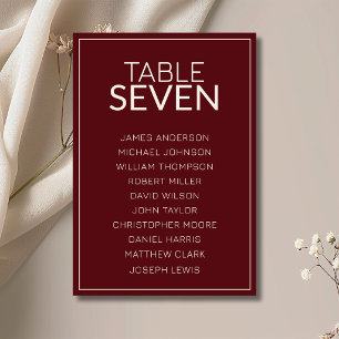 Burgundy Old Money Wedding Guest Seating Chart Table Number