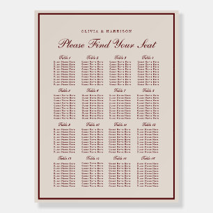Burgundy Old Money Wedding Seating Chart Foam Board