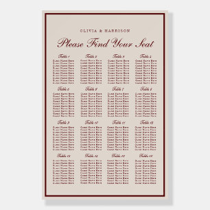 Burgundy Old Money Wedding Seating Chart Foam Board