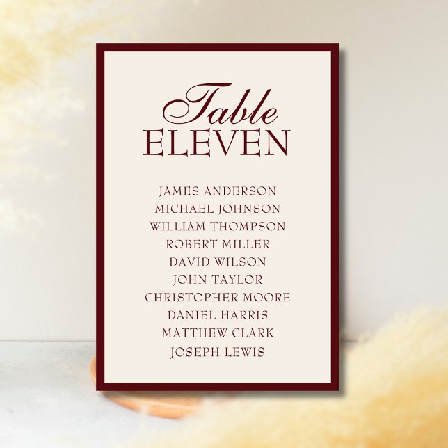 Burgundy Old Money Wedding Seating Chart Table Number (Creator Uploaded)