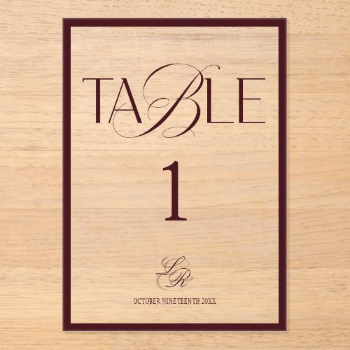 Burgundy Old Money Wedding Table Number
