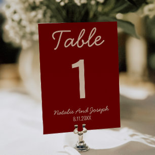 Burgundy Old Money Whimsical Wedding Table Number