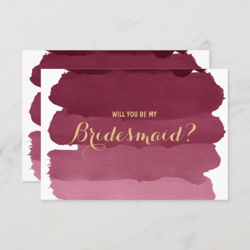 Burgundy ombre watercolor be my Bridesmaid Invitation