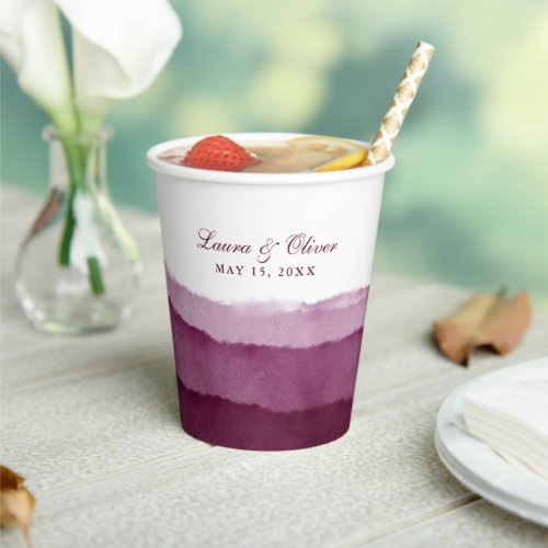 Burgundy Ombre Watercolor Wedding  Shower  Paper  Paper Cups