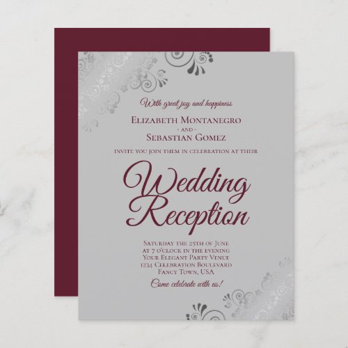 Burgundy on Gray BUDGET Wedding Reception Invite