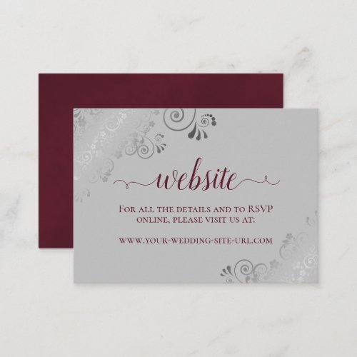 Burgundy on Gray with Silver Lace Wedding Website Enclosure Card