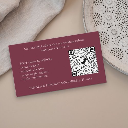Burgundy Online RSVP QR Code Wedding Enclosure Card