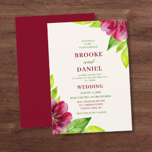 Burgundy Open Bloom Lime Leaf Wedding Invitation