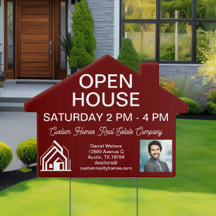 Burgundy Open House Real Estate Company Home Yard Sign