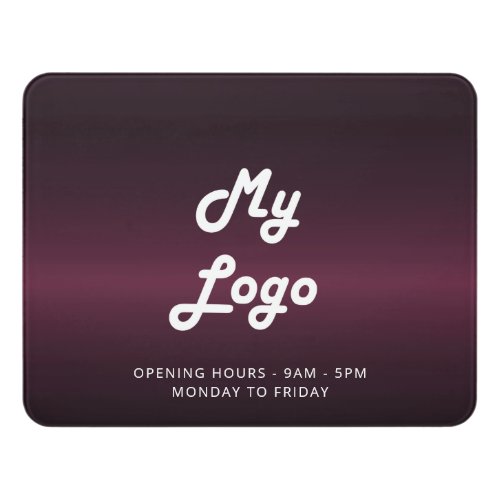 Burgundy opening hours business logo door sign