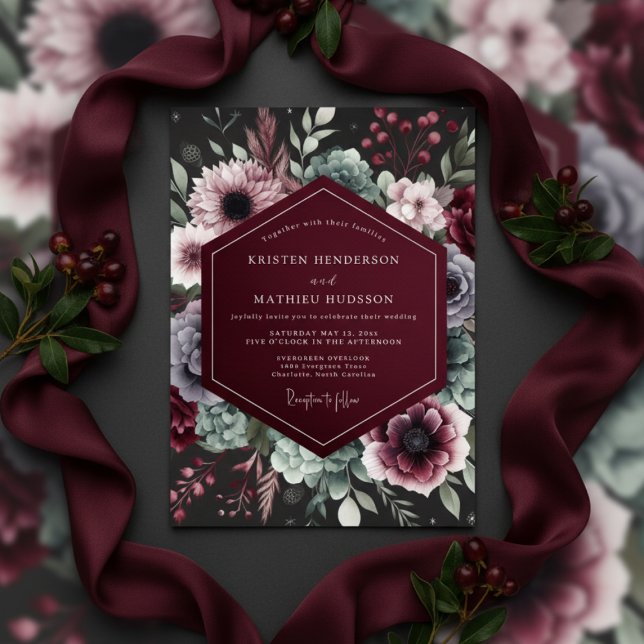 Burgundy Opulent Bloom Wedding Invitation (Creator Uploaded)