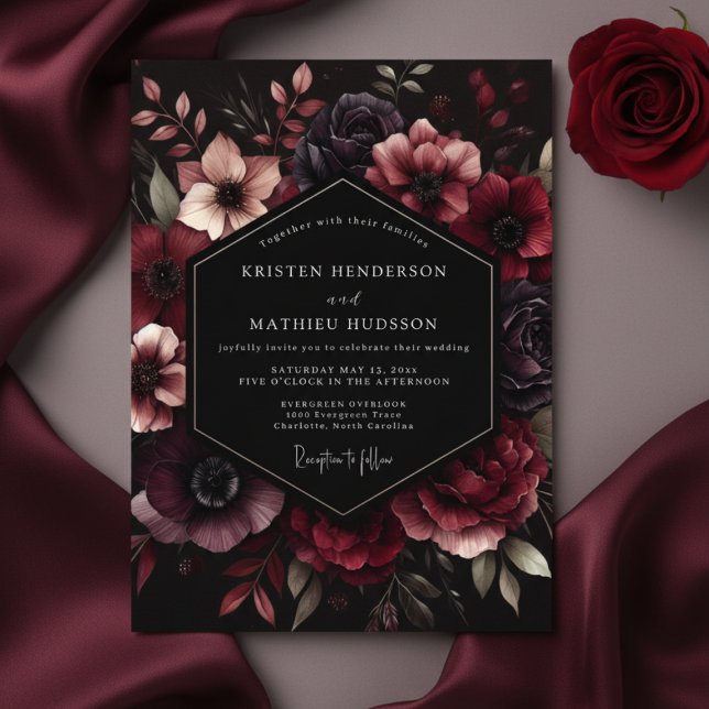 Burgundy Opulent Bloom Wedding Invitation (Creator Uploaded)