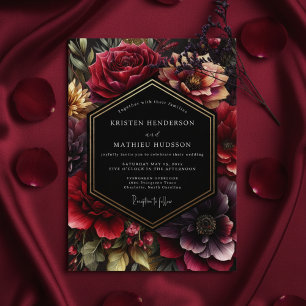 Burgundy Opulent Floral Night Wedding Invitation
