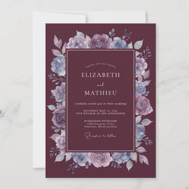Burgundy Opulent Winter Wedding Invitation (Front)