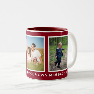 Burgundy or Custom Color 3 Photo Personalised Two-Tone Coffee Mug