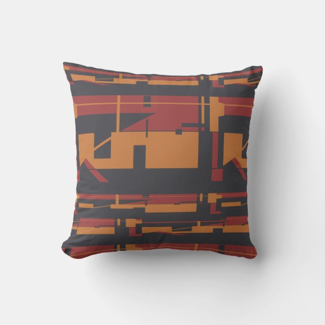 Burgundy Orange Black Southwest Art Look Abstract Throw Pillow (Front)