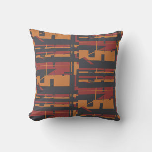 Burgundy Orange Black Uneven Southwest Art Look Throw Pillow