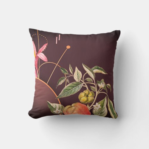 Burgundy  Orange Botanical  Capsicum Pepper Throw Pillow