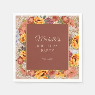 Burgundy Orange Cream Floral Birthday Name Date