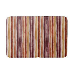 Burgundy Orange Cream Stripes Bath Mat