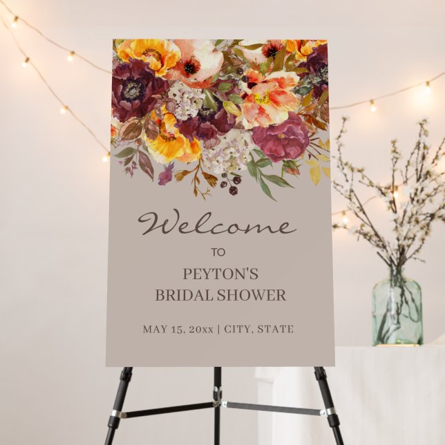Burgundy Orange Fall Floral Bridal Shower Foam Board (In Situ (Stand))