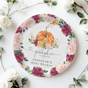 Burgundy orange fall little pumpkin paper plates
