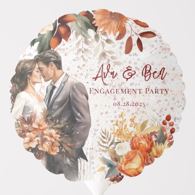 Burgundy Orange Flora Bride Groom Engagement Party Balloon (Front)