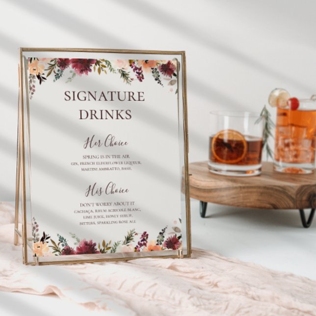 Burgundy Orange Floral | Beige Signature Drinks Poster (Creator Uploaded)
