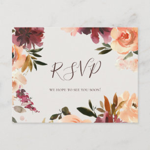 Burgundy Orange Floral Beige Song Request RSVP Postcard