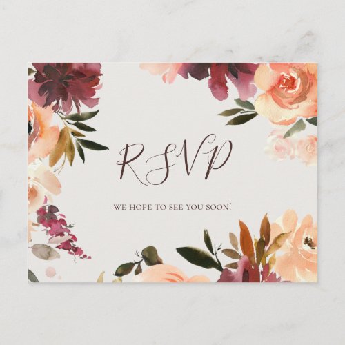 Burgundy Orange Floral  Beige Song Request RSVP Postcard