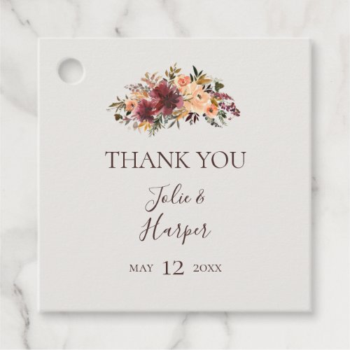 Burgundy Orange Floral Beige Thank You Favor Tags