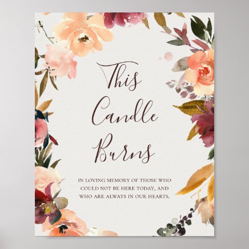 Burgundy Orange Floral  Beige This Candle Burns Poster