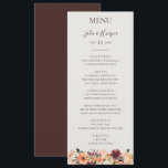 Burgundy Orange Floral | Beige Wedding Dinner Menu<br><div class="desc">This burgundy orange floral | beige wedding dinner menu is perfect for your rustic boho blush, dark green, and gold garden wedding. Design features a wreath or bouquet of minimalist watercolor peach, dusty rose, purple, and light pink florals along with copper, evergreen, yellow, and rust-colored greenery. The flowers in this...</div>